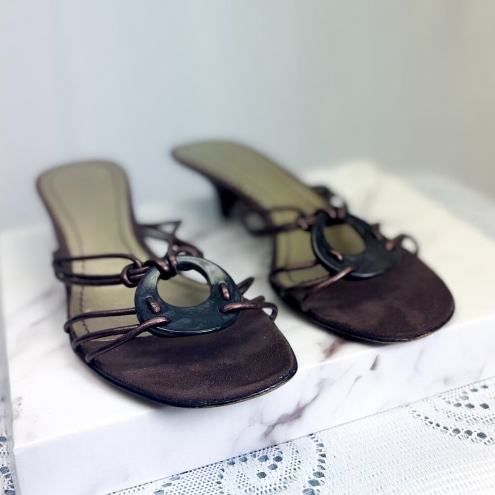 Bandolino Brand Women's Kitten Heel Sandals in Brown - Picture 3 of 11